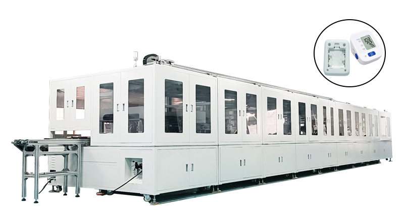  聯(lián)翊電子血壓計自動組裝線一條非標(biāo)結(jié)構(gòu)進(jìn)行組裝，區(qū)分良品及不良品，自動分揀的自動化流水線